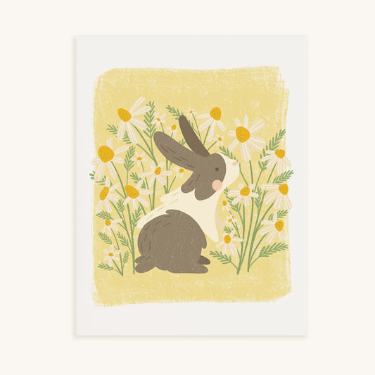 Blooming Buds 8x10 Art Print, Rabbit among Chamomile