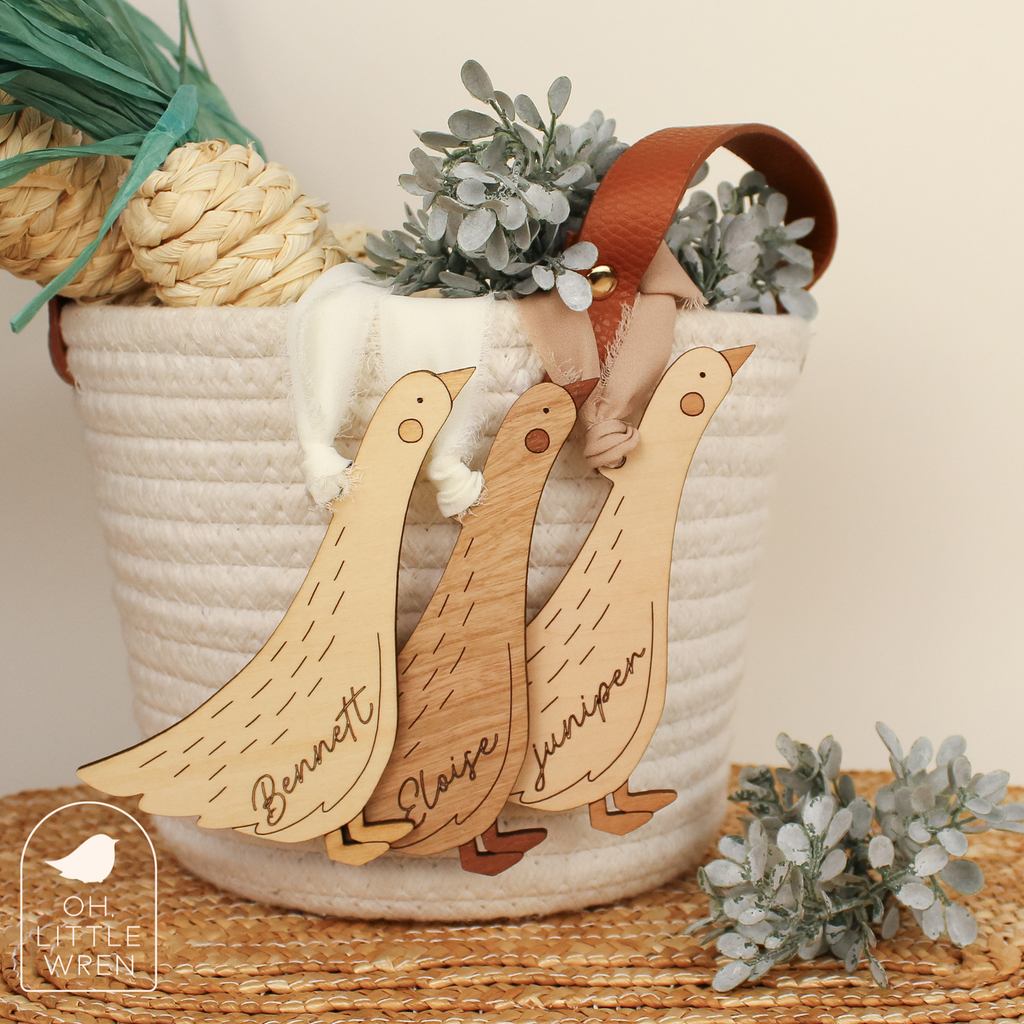 Goose Personalized Wood Easter Basket Tag Custom Heirloom