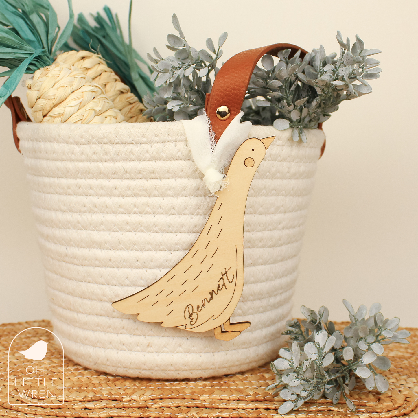 Goose Personalized Wood Easter Basket Tag Custom Heirloom