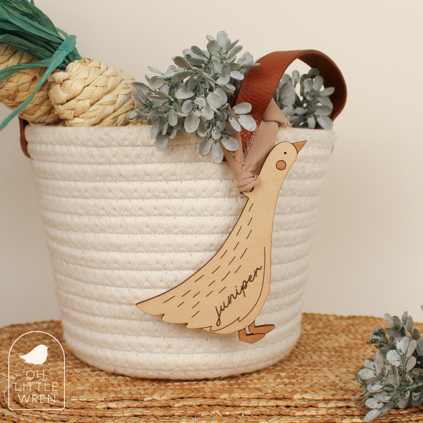 Goose Personalized Wood Easter Basket Tag Custom Heirloom