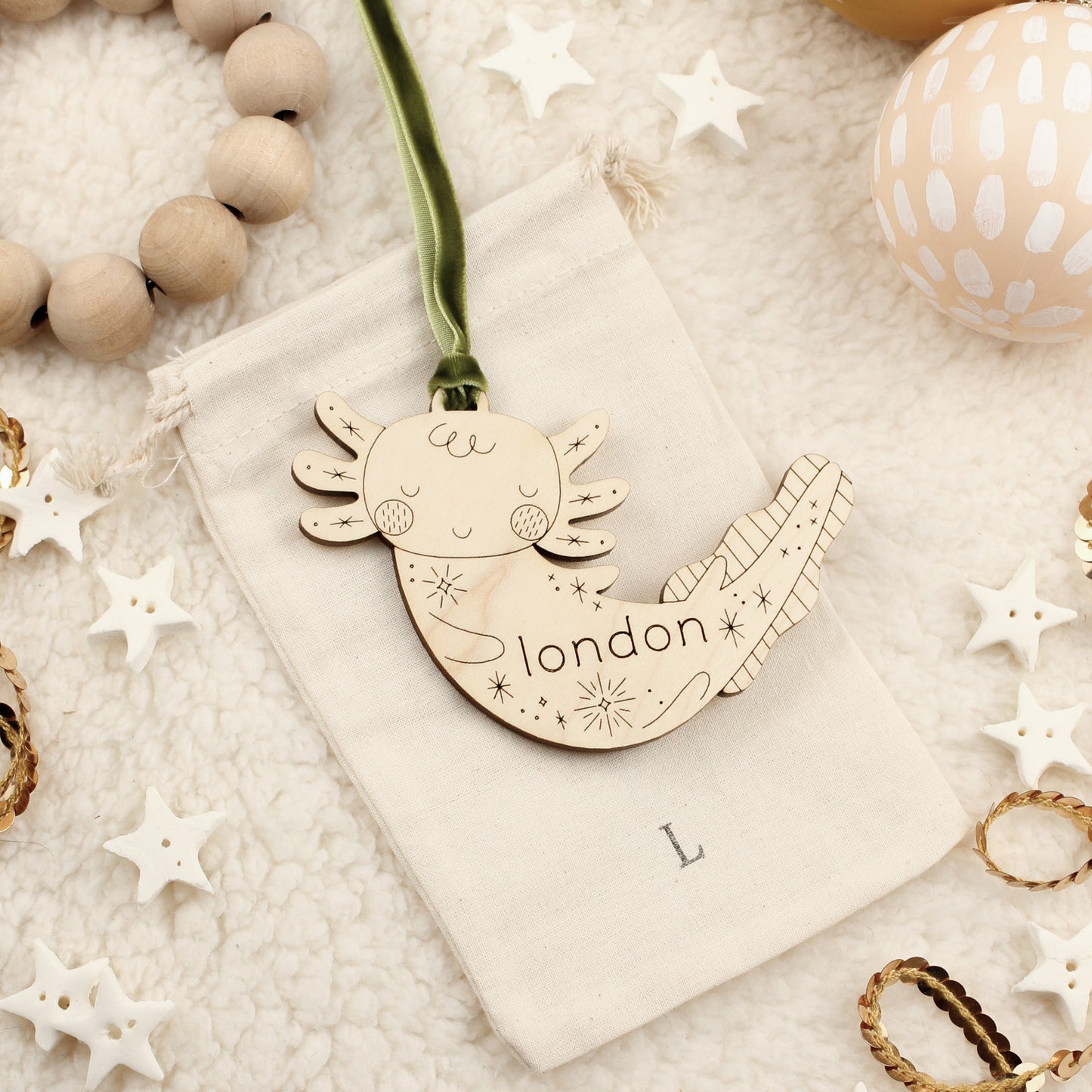 Axolotl Personalized Wooden Christmas Ornament Custom Heirloom