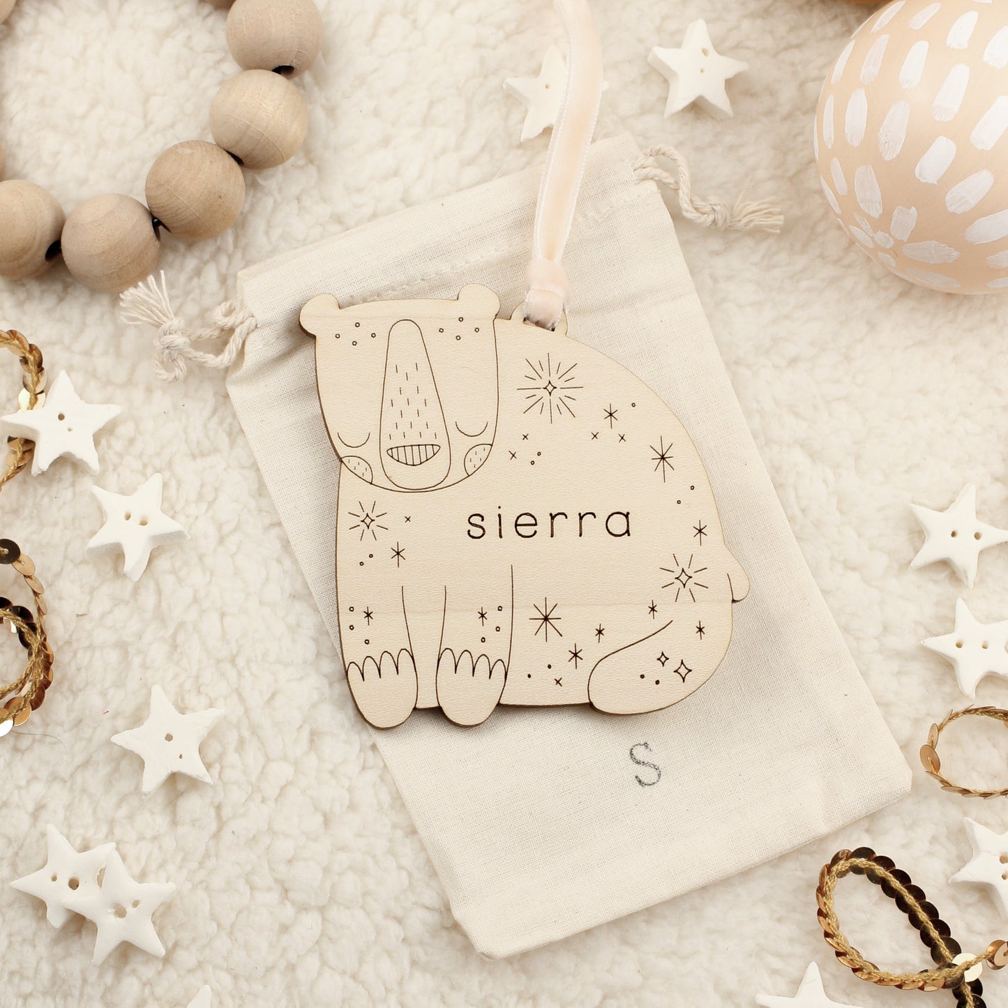 Bear Personalized Wooden Christmas Ornament Custom Heirloom