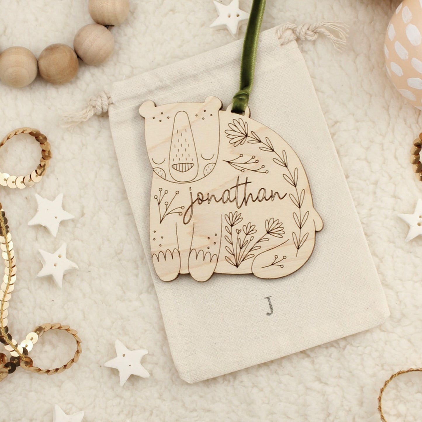 Bear Personalized Wooden Christmas Ornament Custom Heirloom