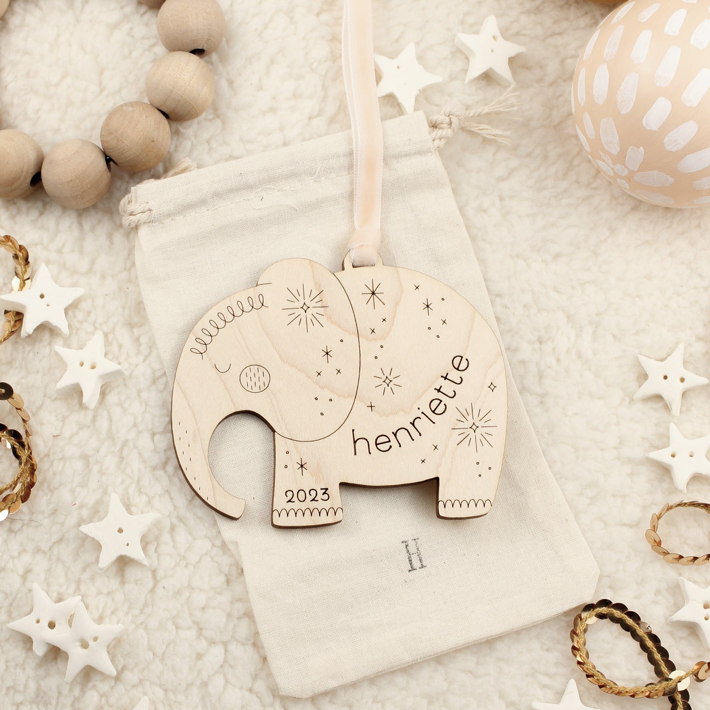 elephant personalized wooden folksy christmas ornaments