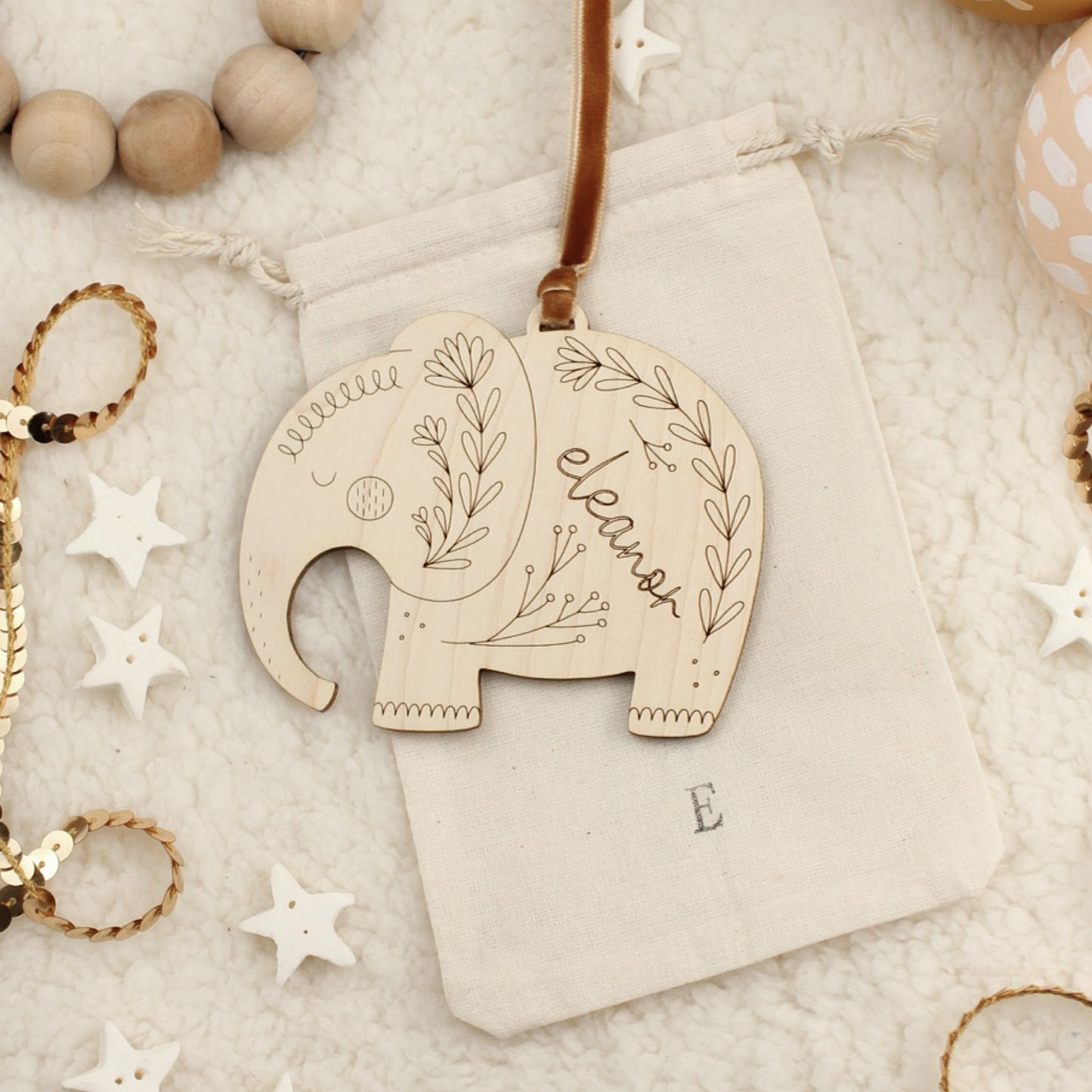 elephant personalized wooden folksy christmas ornaments
