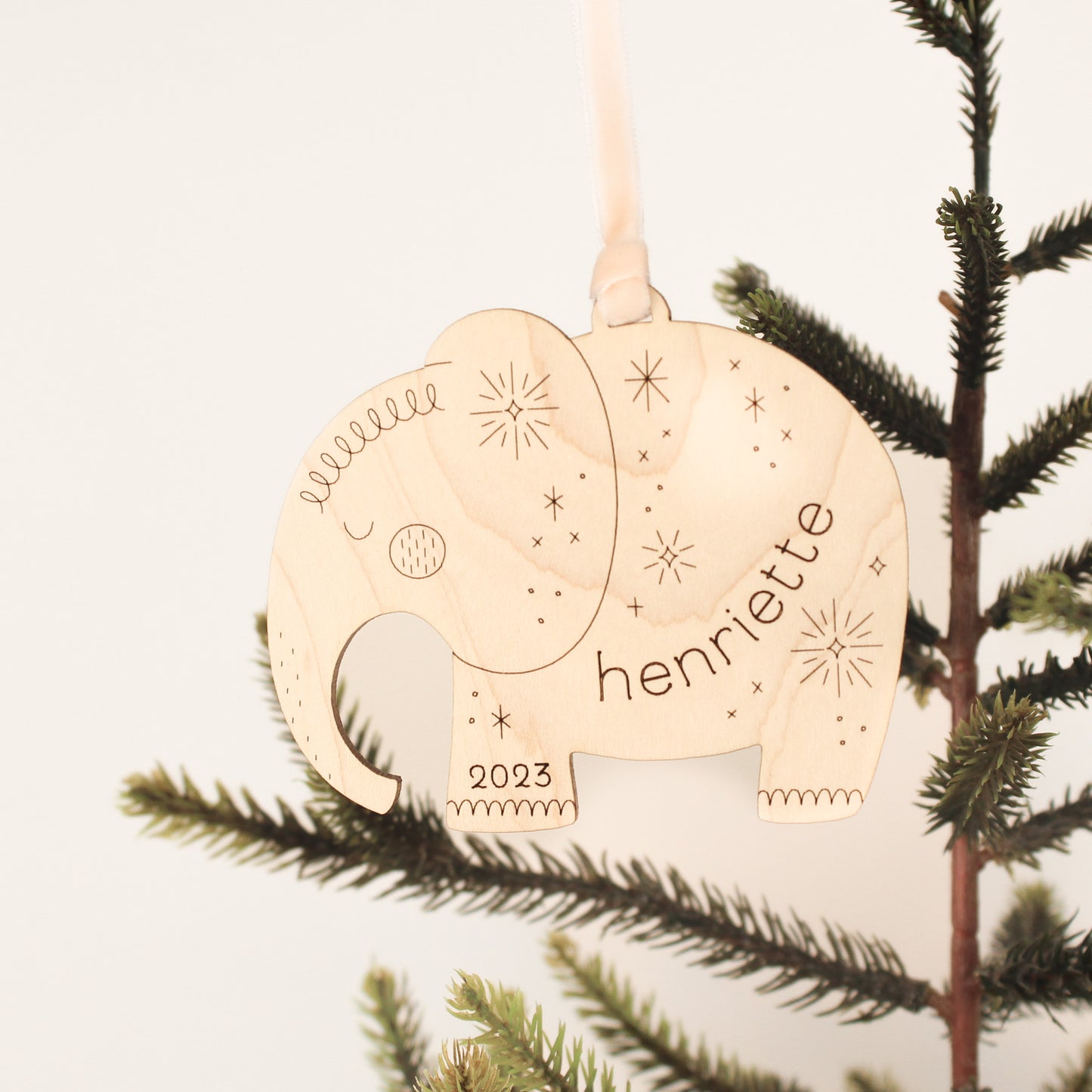 elephant personalized wooden folksy christmas ornaments