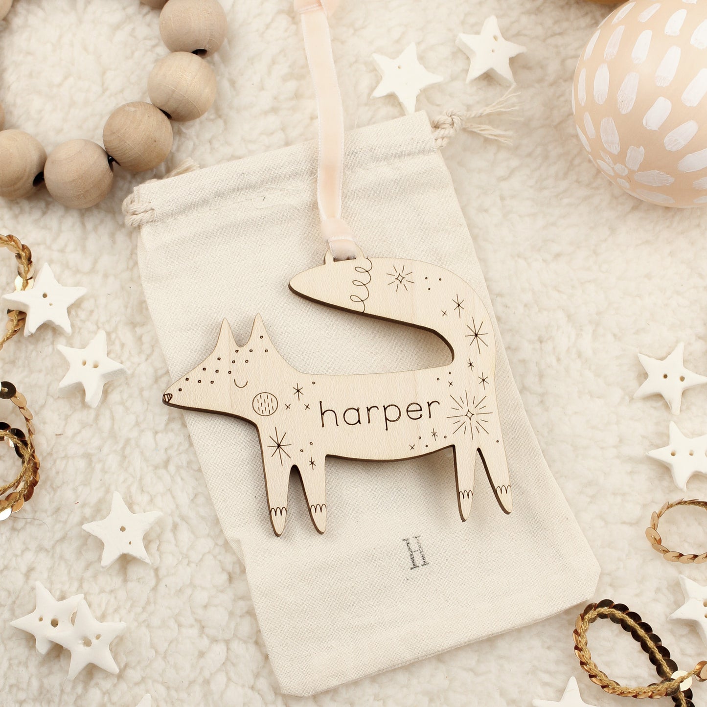 Fox Personalized Wooden Christmas Ornament Custom Heirloom