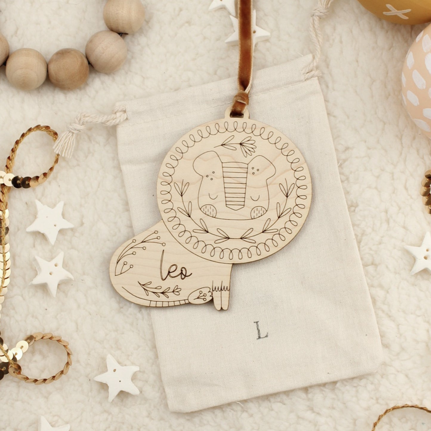 Lion Personalized Wooden Christmas Ornament Custom Heirloom