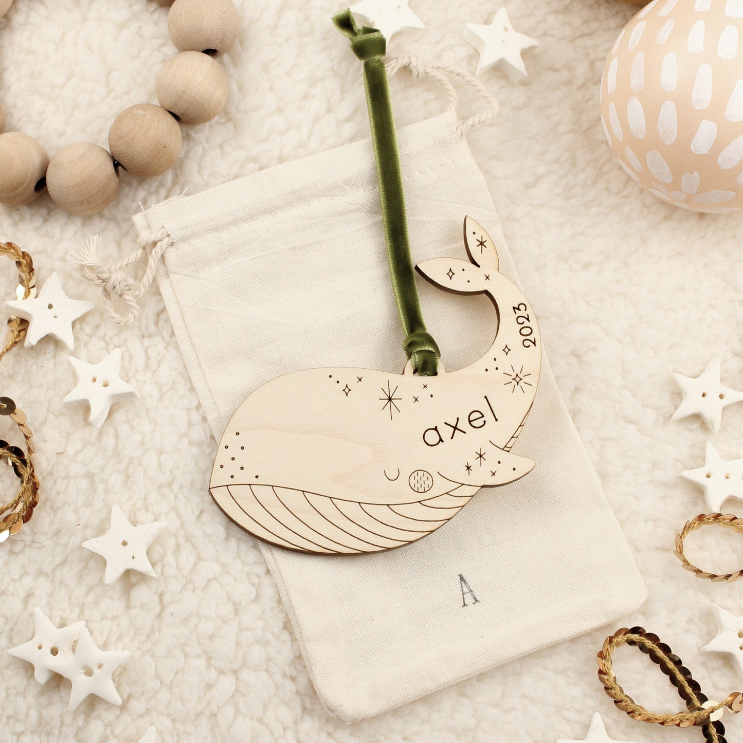 Whale Personalized Wooden Christmas Ornament Custom Heirloom
