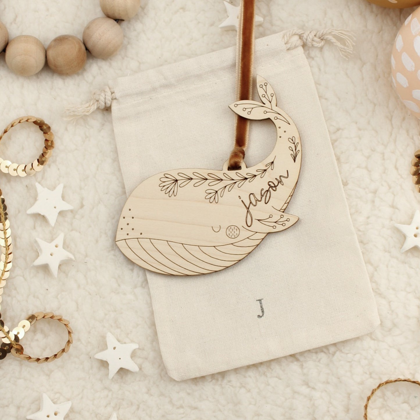 Whale Personalized Wooden Christmas Ornament Custom Heirloom
