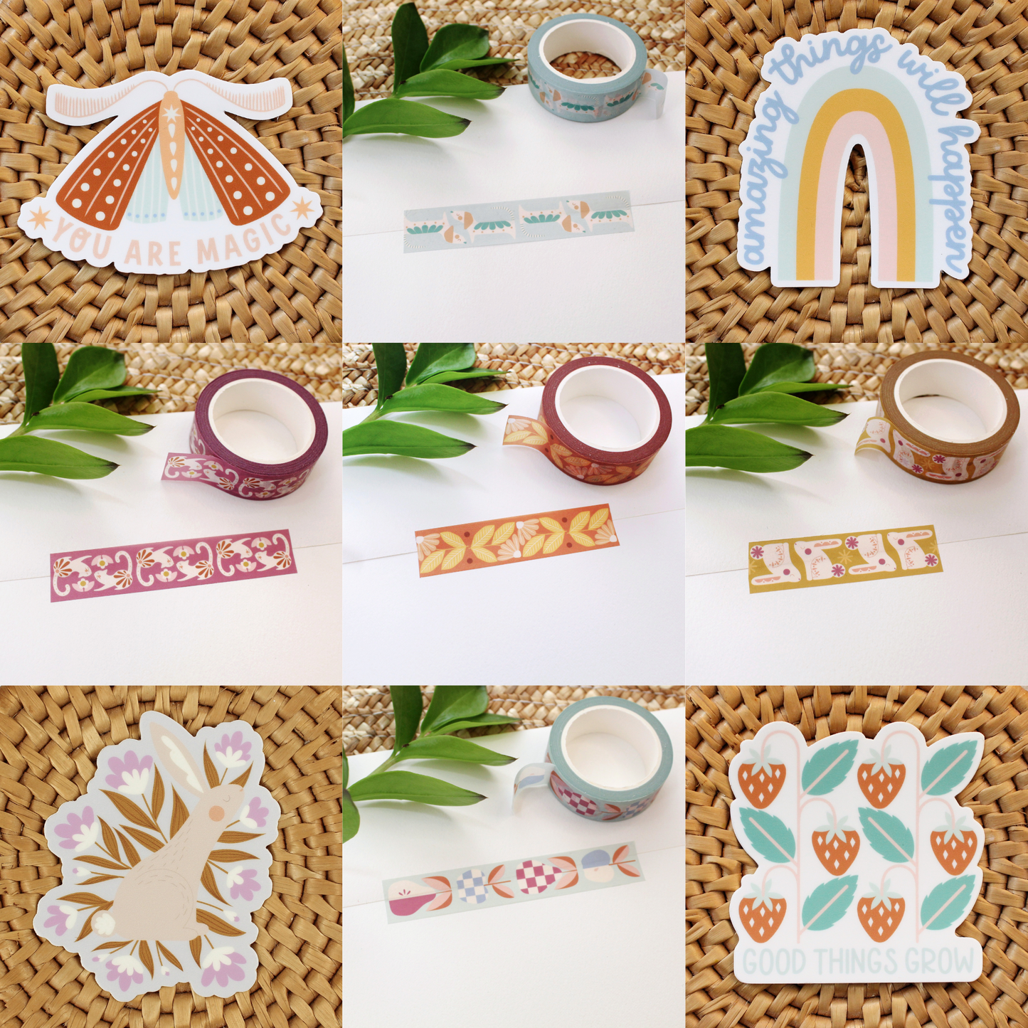 We Heart Stationery Bundle: 5 washi rolls + 4 stickers