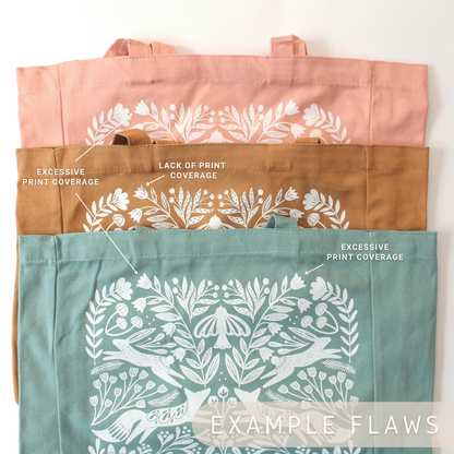 woodland tote bag, clear-out sale, flawed