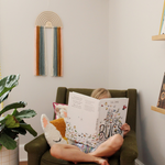 load image into gallery viewer, personalized wood and yarn rainbow wall hanging
