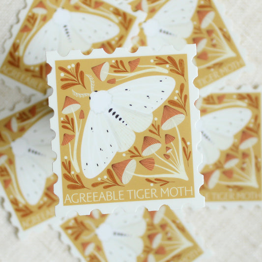 Agreeable tiger moth, stamp shaped vinyl sticker