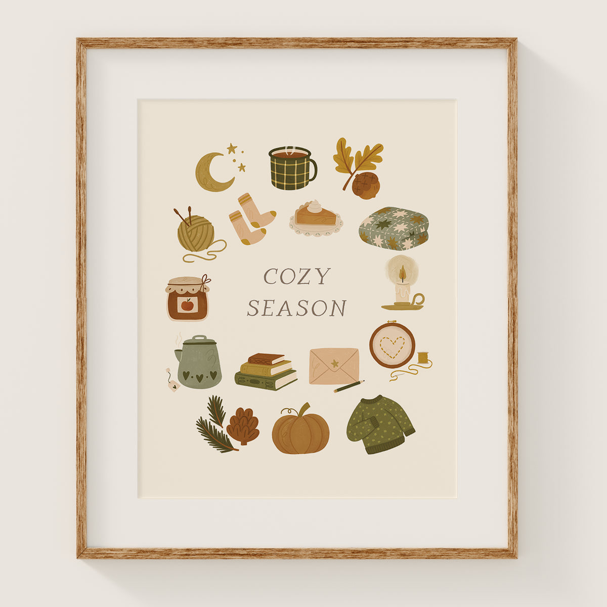 Cozy Season 8x10 Art Print, Fall Icons Wall Art