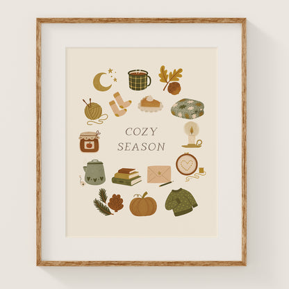 Cozy Season 8x10 Art Print, Fall Icons Wall Art
