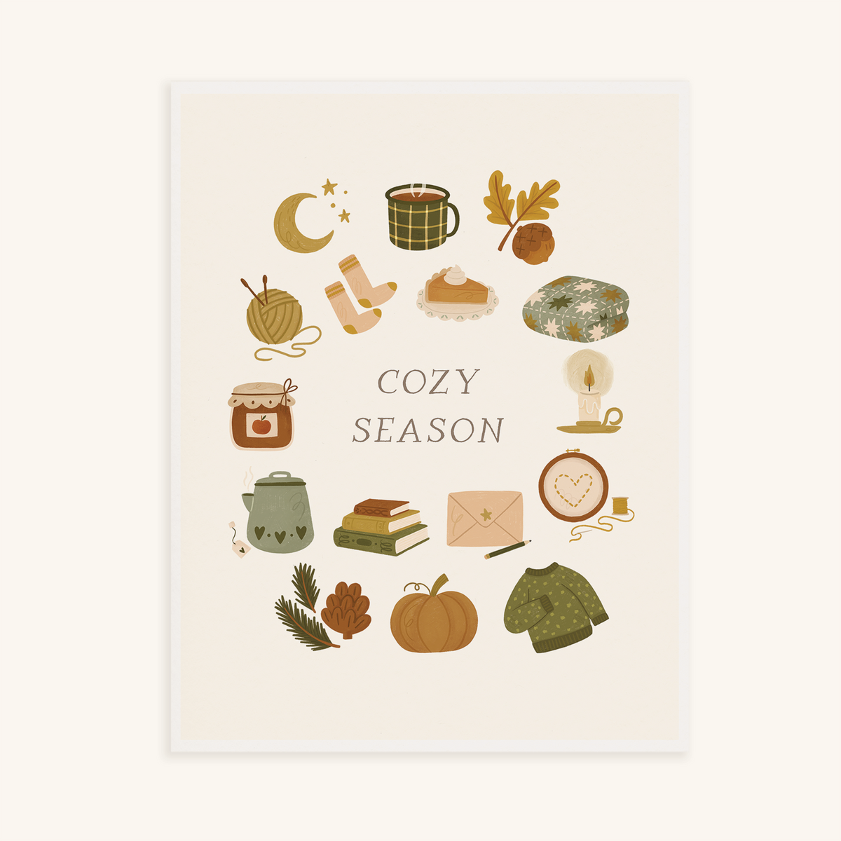Cozy Season 8x10 Art Print, Fall Icons Wall Art