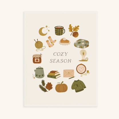 Cozy Season 8x10 Art Print, Fall Icons Wall Art