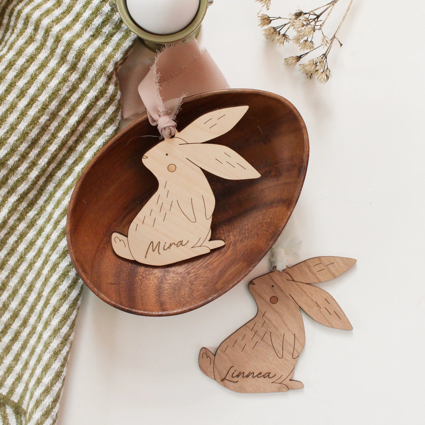Bunny Personalized Wood Easter Basket Tag Custom Heirloom