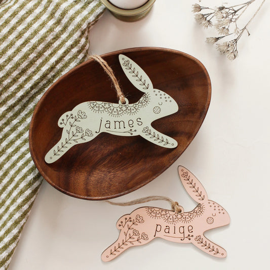 Floral Bunny Personalized Wood Easter Basket Tag Custom Heirloom