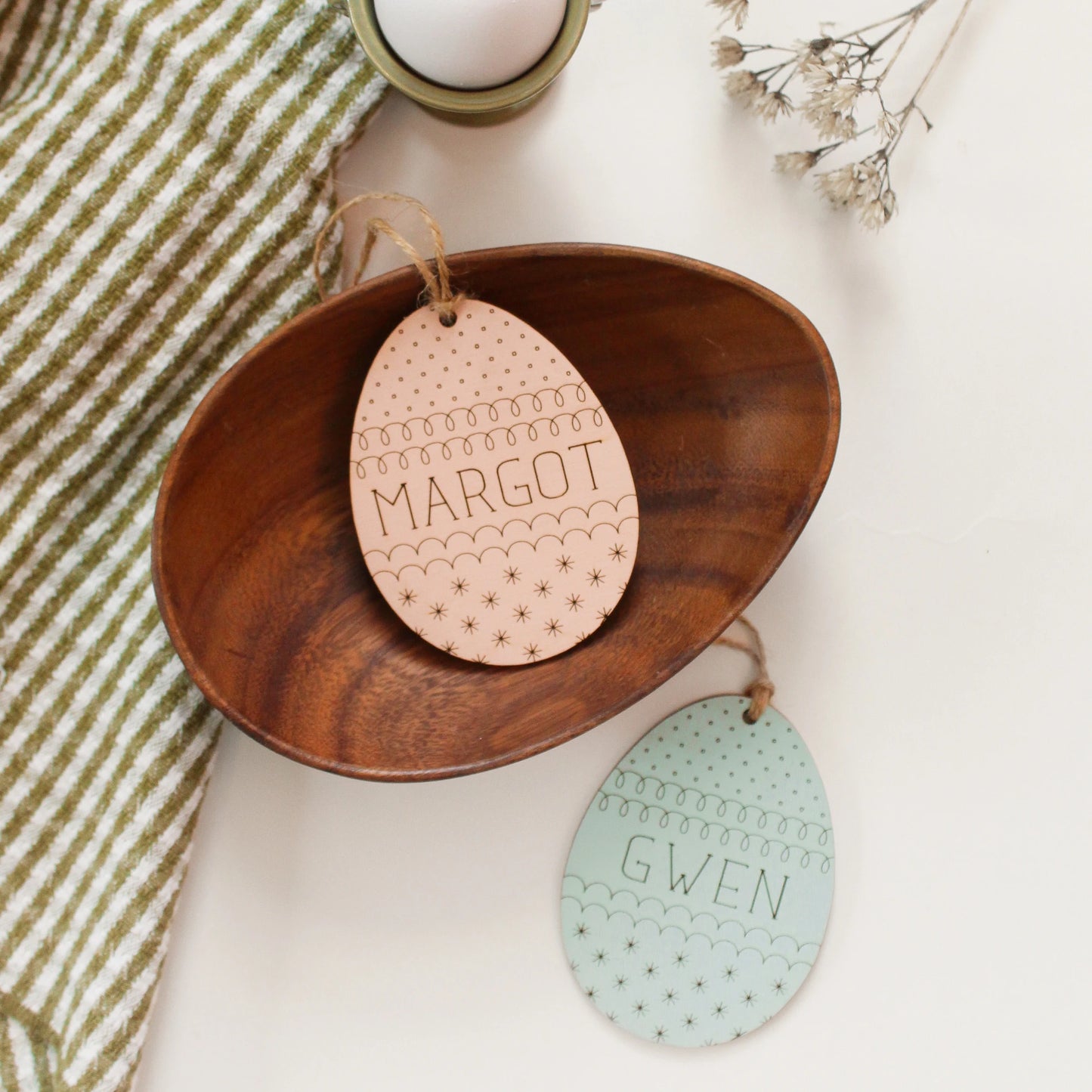 Modern Egg Personalized Wood Easter Basket Tag Custom Heirloom