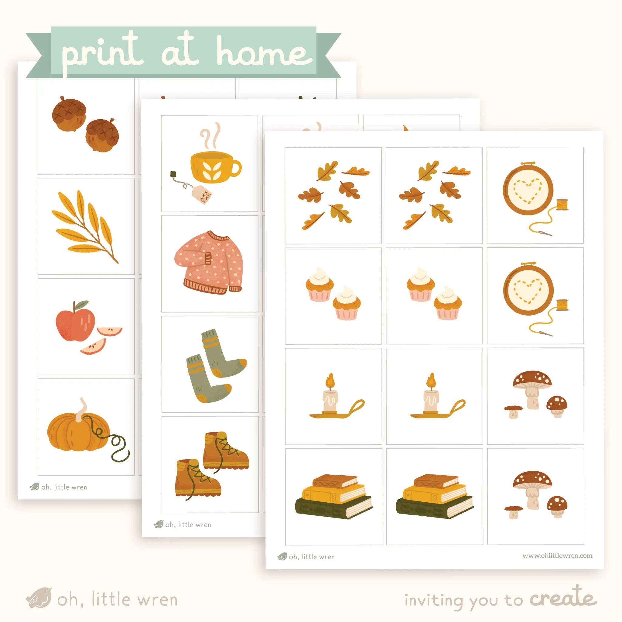 Fall Object Memory DIGITAL Fall Memory Match Game Printable – oh, little wren (Oh Little Wren)