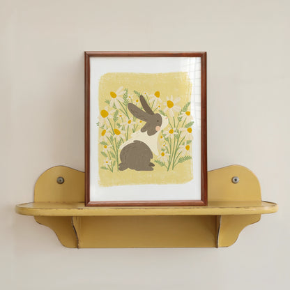 Blooming Buds 8x10 Art Print, Rabbit among Chamomile