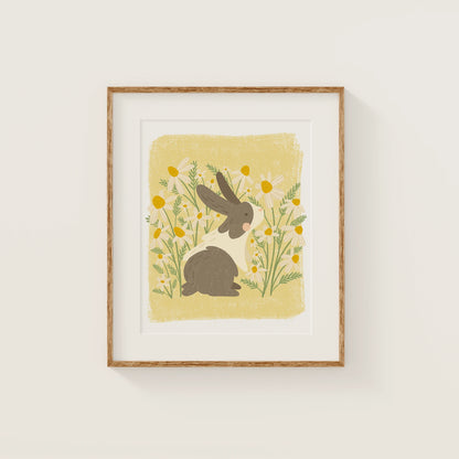 Blooming Buds 8x10 Art Print, Rabbit among Chamomile