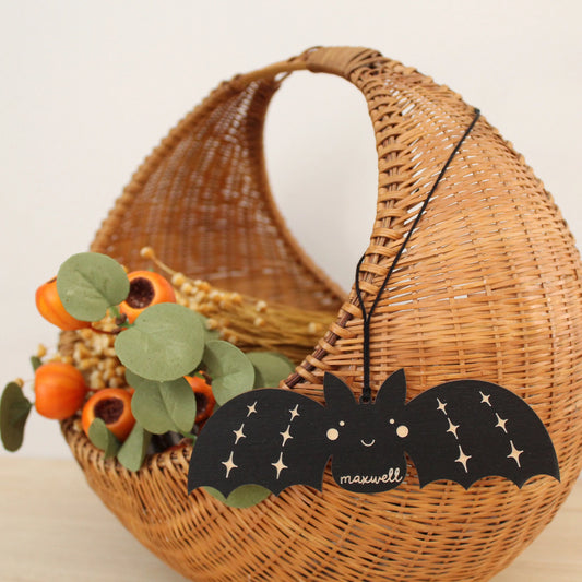 Bat Personalized Wooden Halloween Tag Custom Heirloom