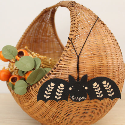 Bat Personalized Wooden Halloween Tag Custom Heirloom