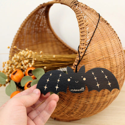 Bat Personalized Wooden Halloween Tag Custom Heirloom