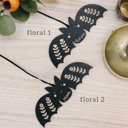 Bat Personalized Wooden Halloween Tag Custom Heirloom