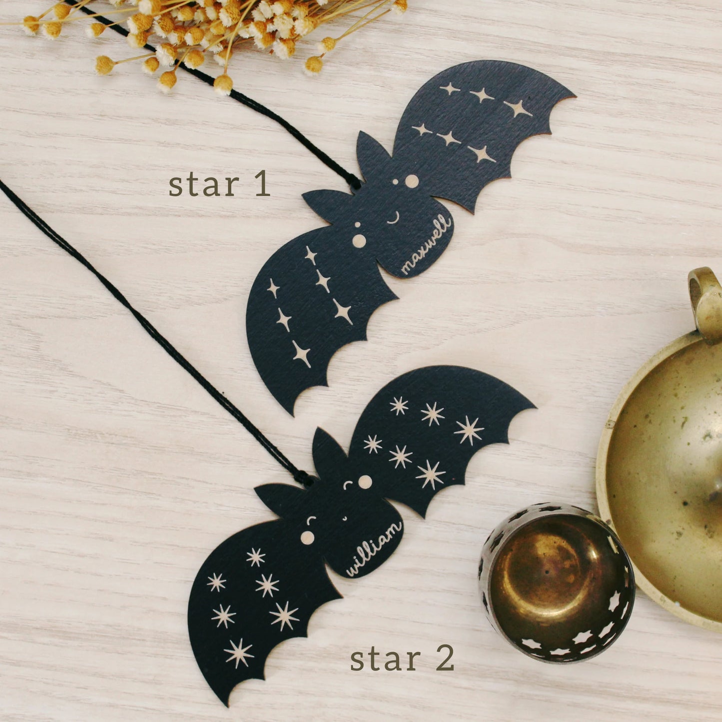 Bat Personalized Wooden Halloween Tag Custom Heirloom