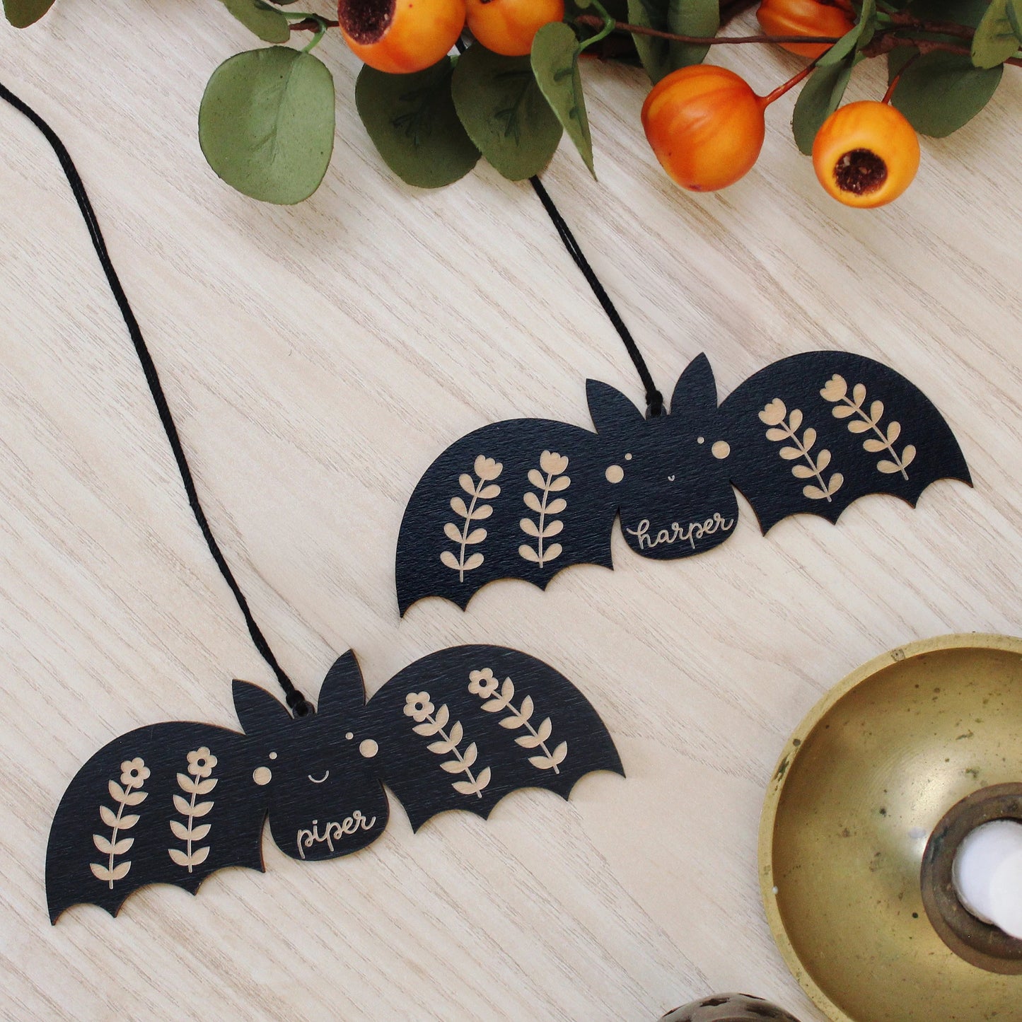Bat Personalized Wooden Halloween Tag Custom Heirloom