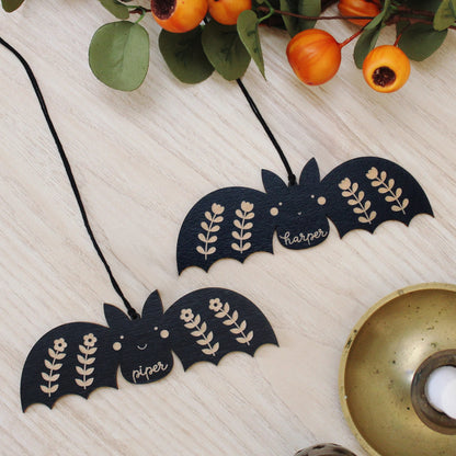 Bat Personalized Wooden Halloween Tag Custom Heirloom