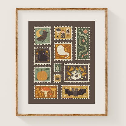 Halloween Stamp Collection 8x10 Art Print, Fall Wall Art