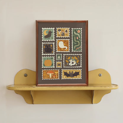 Halloween Stamp Collection 8x10 Art Print, Fall Wall Art