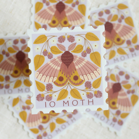 Io moth, stamp shaped vinyl sticker