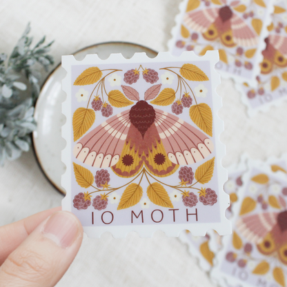 Io moth, stamp shaped vinyl sticker
