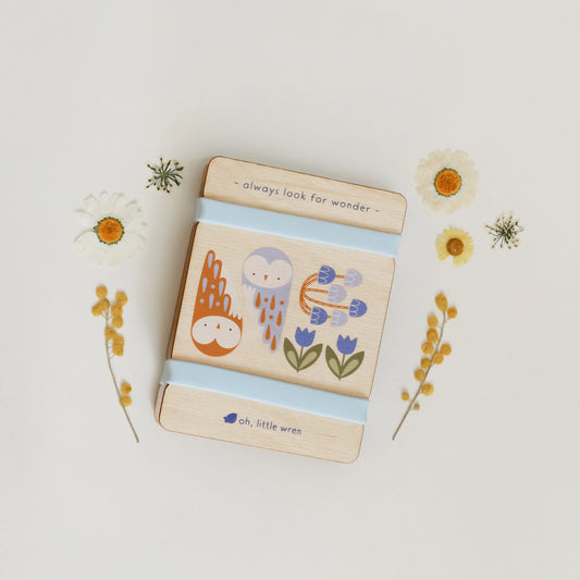 Owl + Mushrooms Little Nature Press - Portable Mini Wooden Flower + Leaf Press for Kids and More