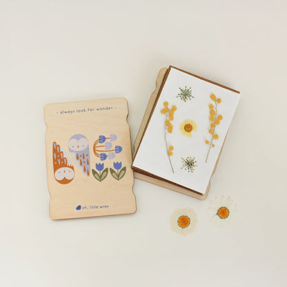 Owl + Mushrooms Little Nature Press - Portable Mini Wooden Flower + Leaf Press for Kids and More