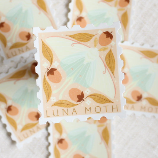 Luna moth, stamp shaped vinyl sticker