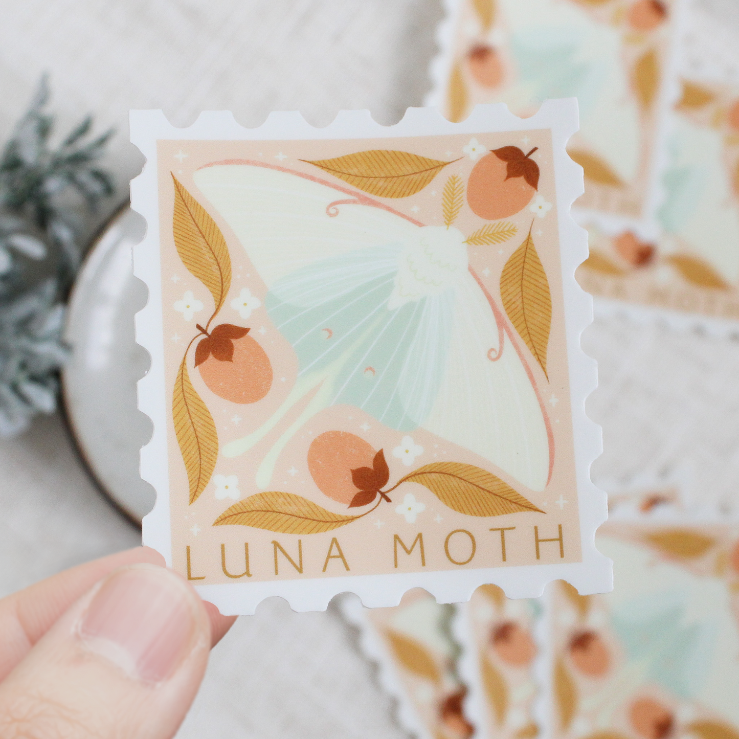 Luna moth, stamp shaped vinyl sticker