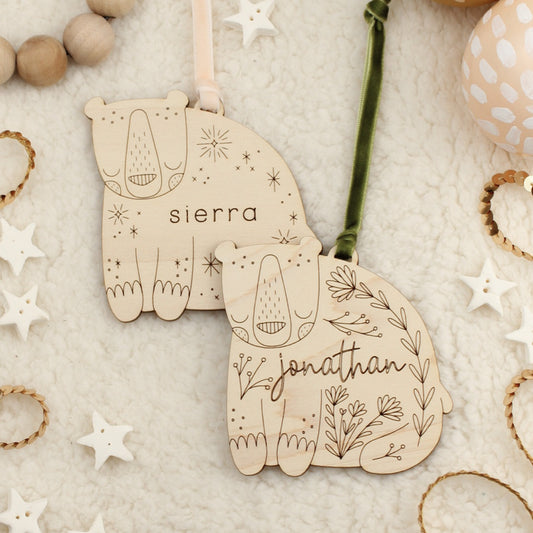 bear personalized wooden folksy christmas ornaments