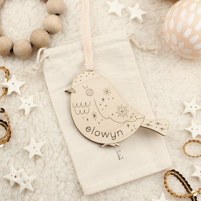 bird personalized wooden folksy christmas ornaments