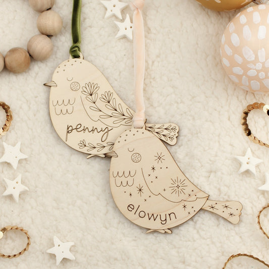 bird personalized wooden folksy christmas ornaments