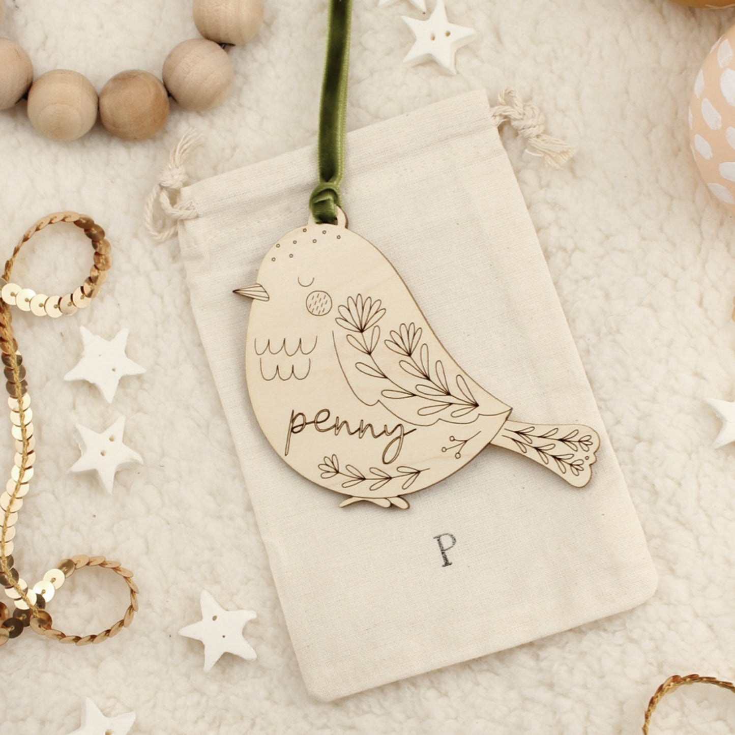 bird personalized wooden folksy christmas ornaments