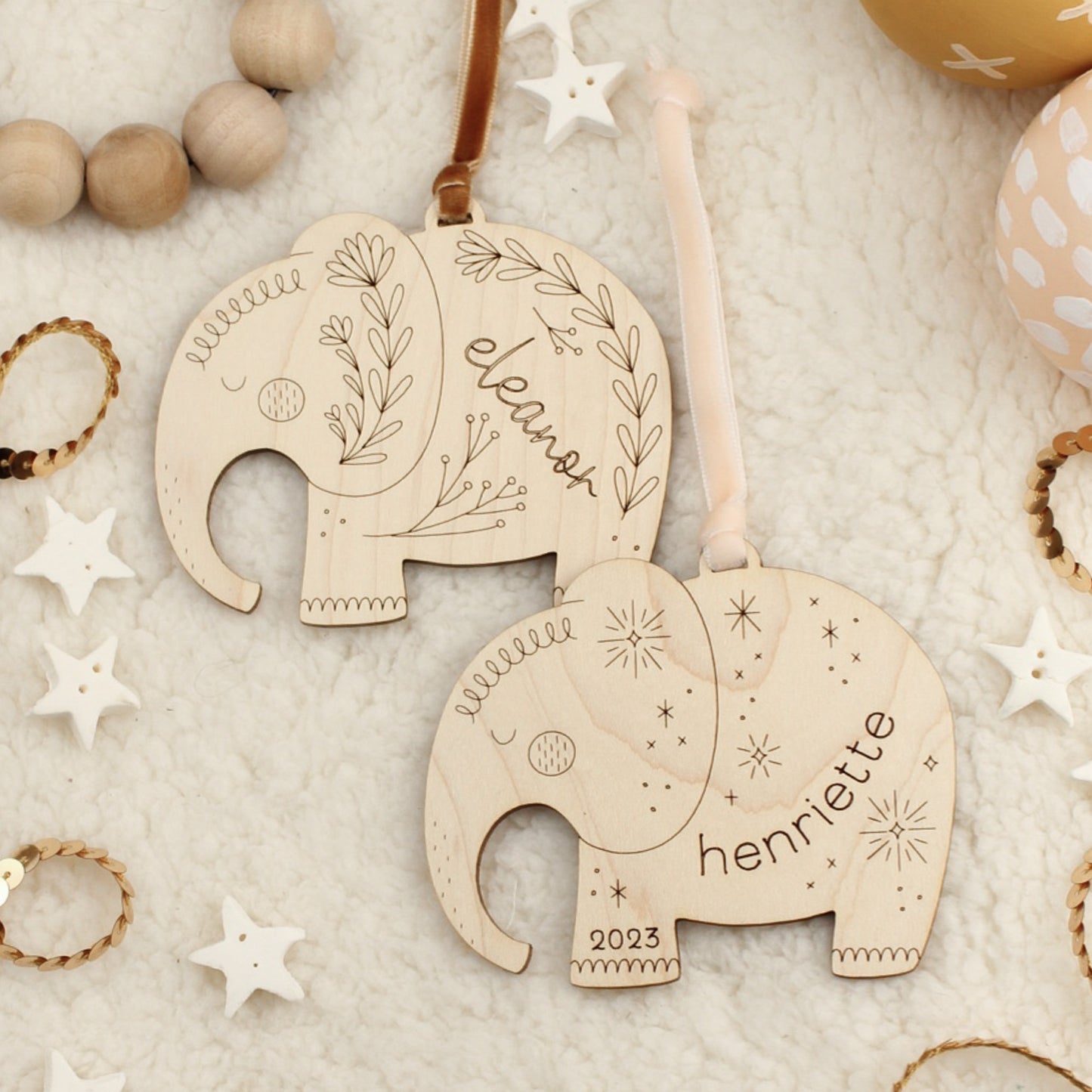 elephant personalized wooden folksy christmas ornaments