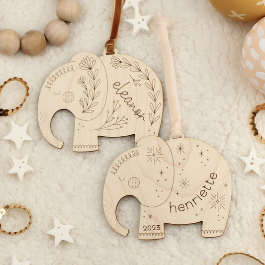 elephant personalized wooden folksy christmas ornaments