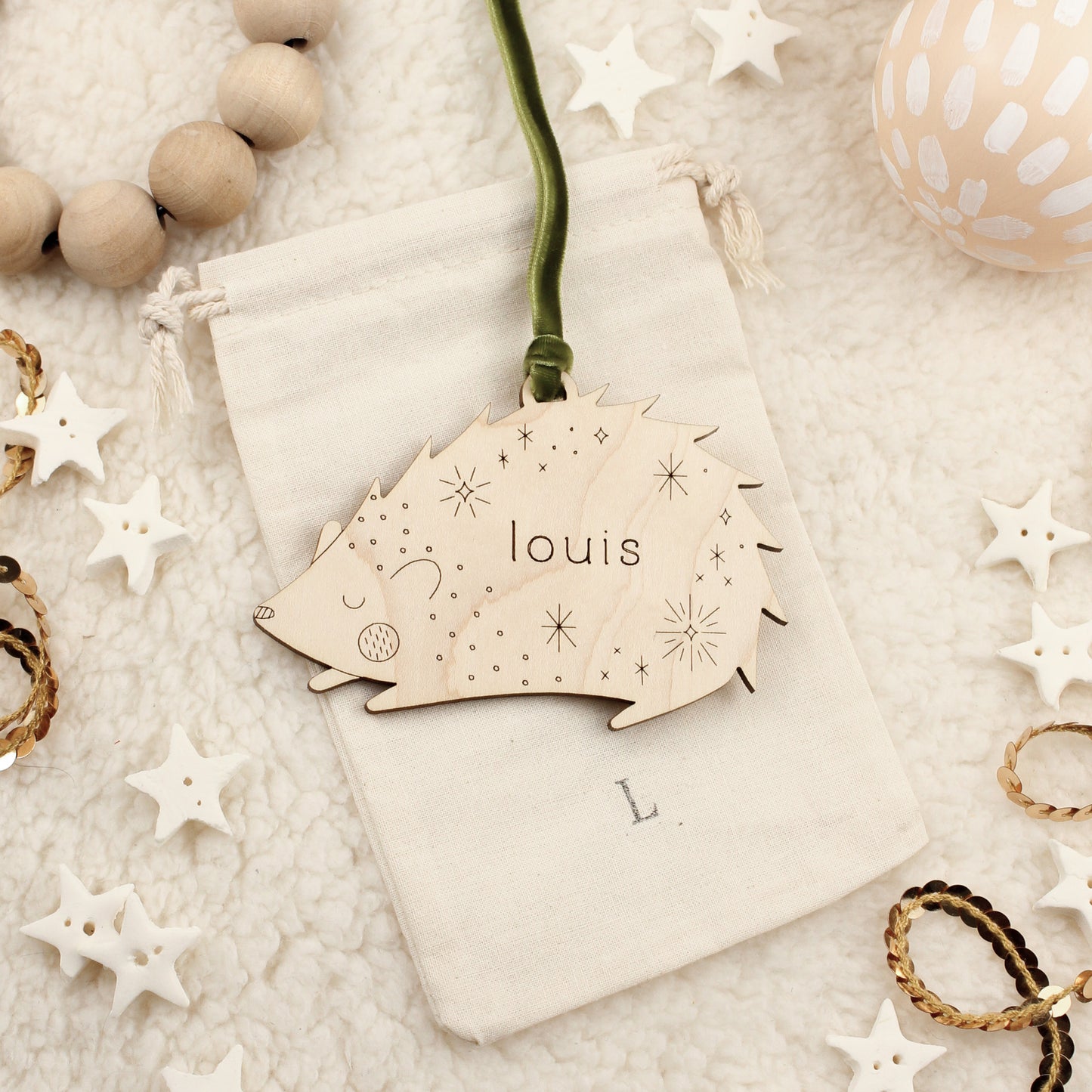 hedgehog personalized wooden folksy christmas ornaments